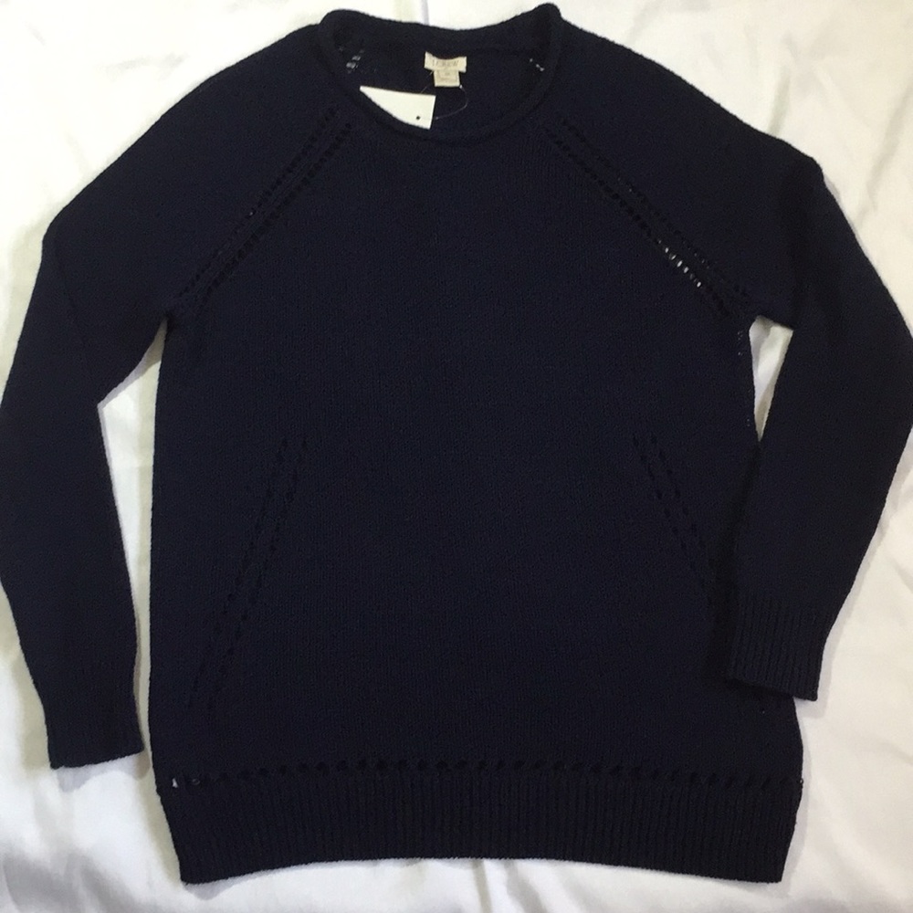 J.Crew Cable Knit Navy Raglan Sweater Size M - Picture 4 of 8